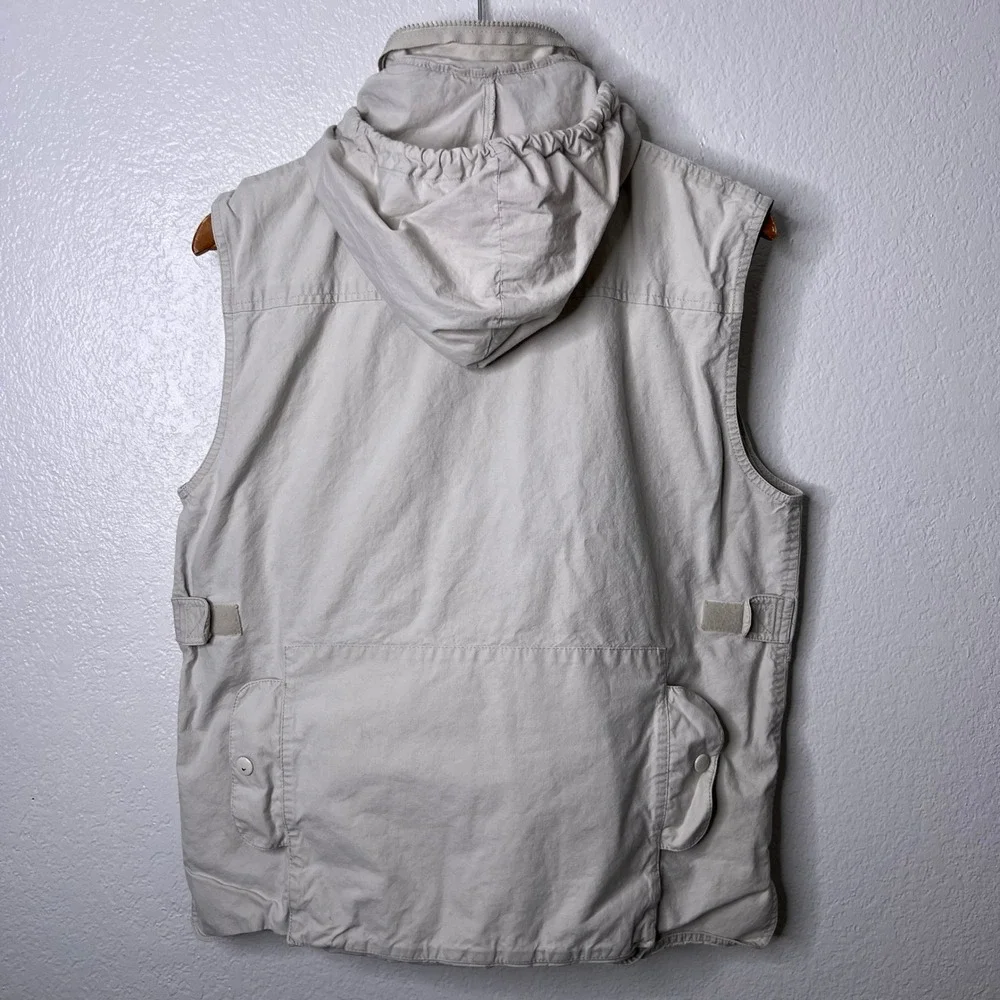 Vintage Banana Republic Safari Utility Vest Packable Hood Khaki‎ Mens Medium